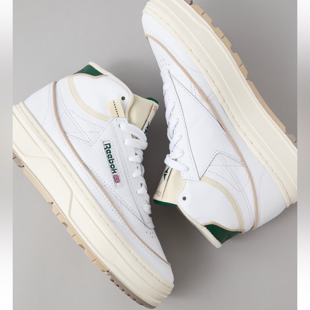 Reebok White Green Cream Platform Sneakers